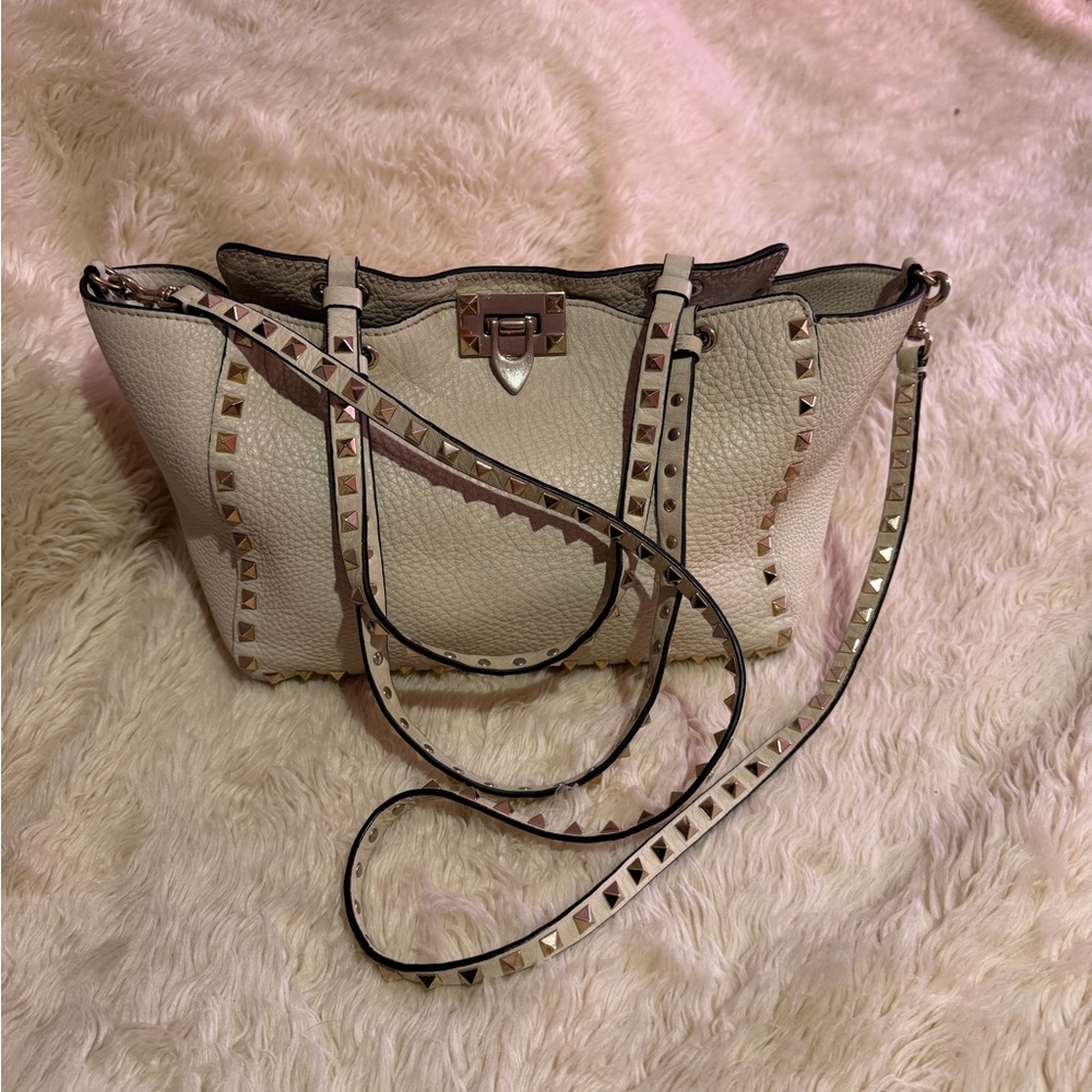Valentino Garavani Cream Studded Leather Crossbody Bag